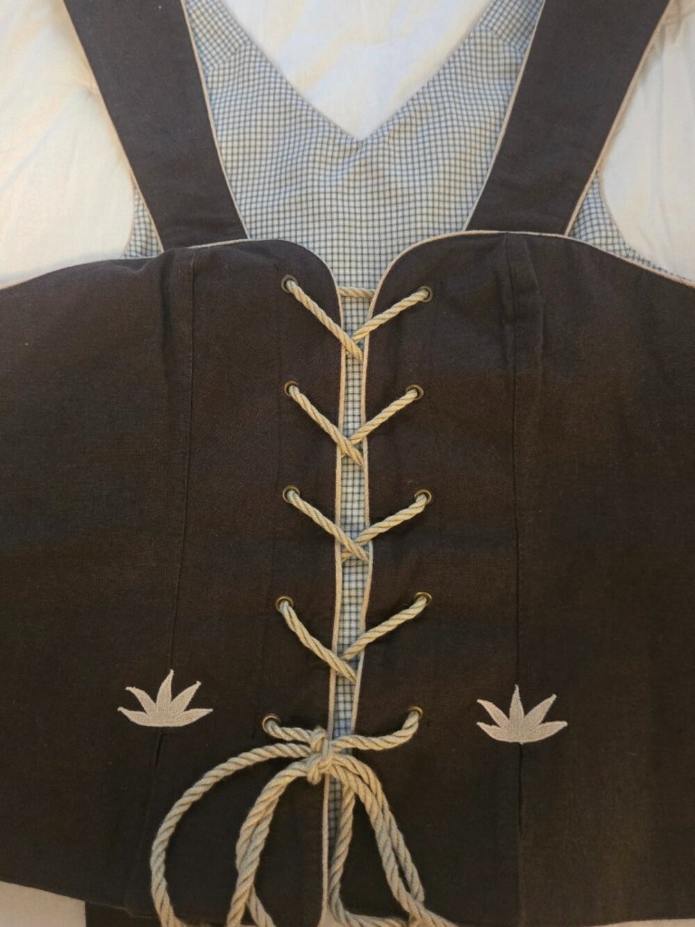 Vintage Liesl's Dirndlstube Alpine Embroidered Corset Top Cotton/Linen Large